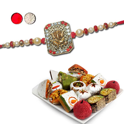 "Rakhi - FR- 8580 A (Single Rakhi), 500gms of Kaju Assorted Sweets - Click here to View more details about this Product